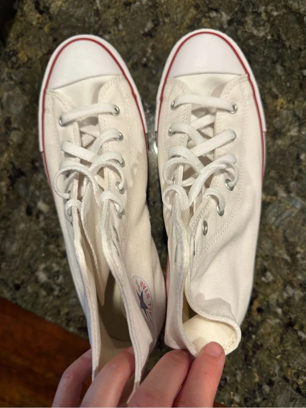 Converse Kids White High Top Sneakers with Red Trim